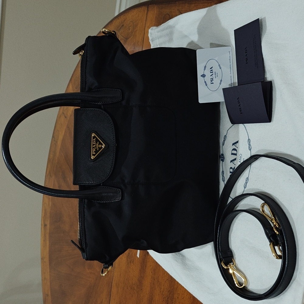 Prada Black Nylon Satchel with Gold Hardware